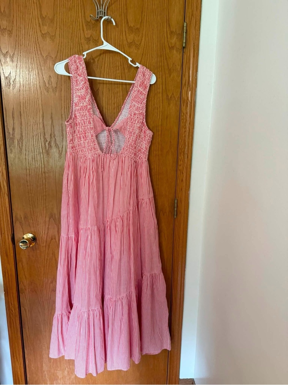 Free People Red Tiered Smocked V-Neck Maxi Dress - Picture 2 of 2